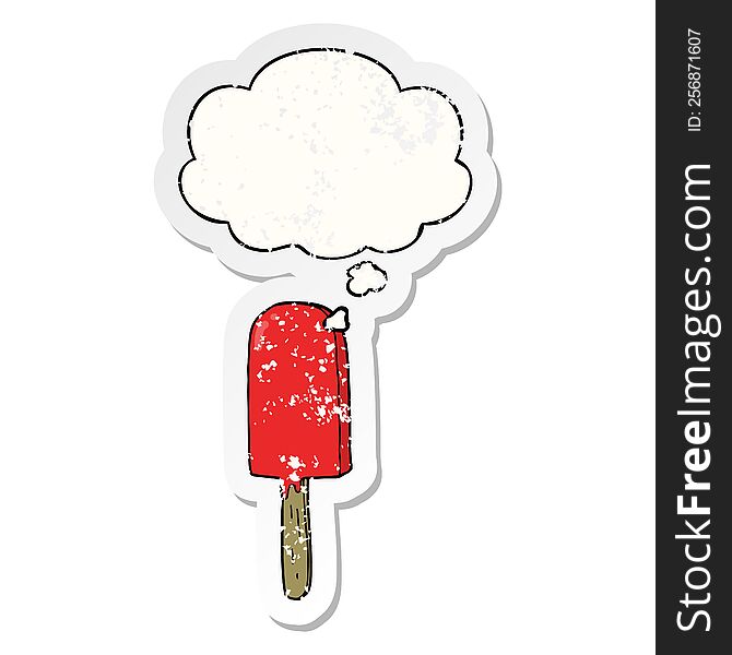 Cartoon Lollipop And Thought Bubble As A Distressed Worn Sticker