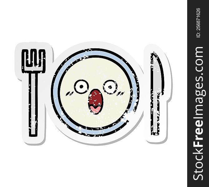 distressed sticker of a cute cartoon dinner plate