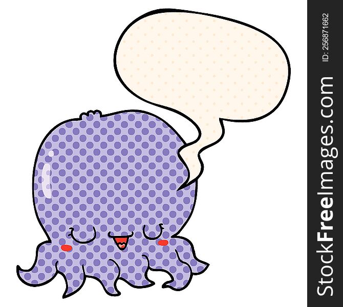 Cartoon Jellyfish And Speech Bubble In Comic Book Style