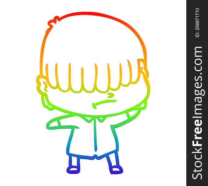 Rainbow Gradient Line Drawing Cartoon Boy With Untidy Hair