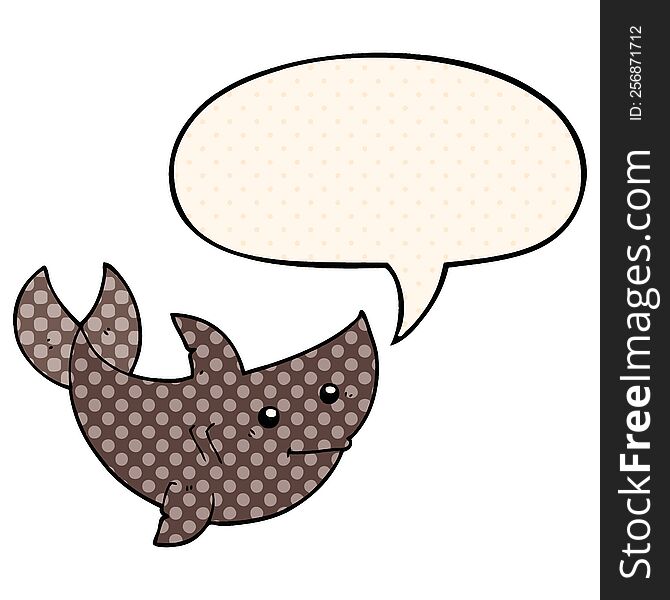cartoon shark with speech bubble in comic book style
