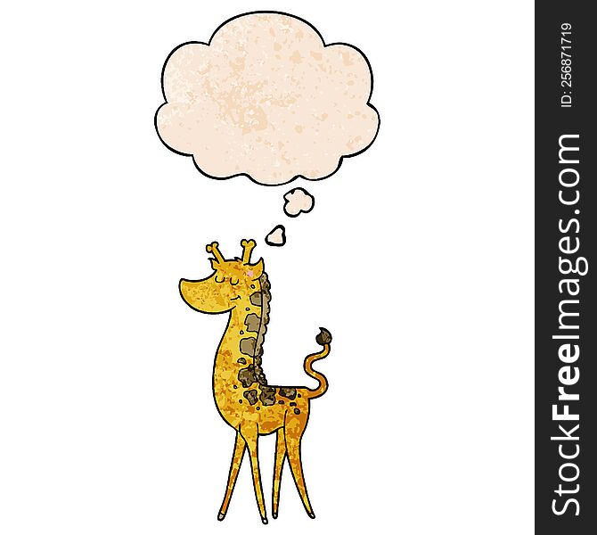 Cartoon Giraffe And Thought Bubble In Grunge Texture Pattern Style
