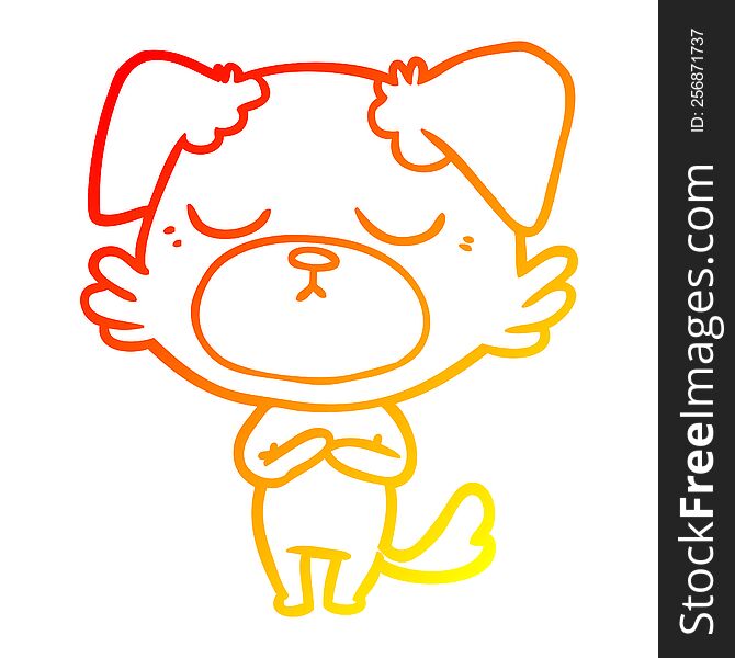 warm gradient line drawing of a cute cartoon dog