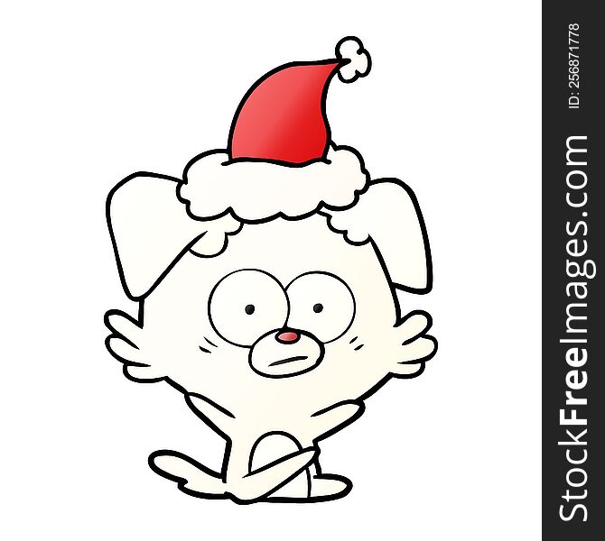 Nervous Dog Gradient Cartoon Of A Wearing Santa Hat