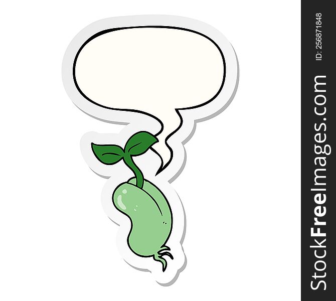 cartoon sprouting seed with speech bubble sticker