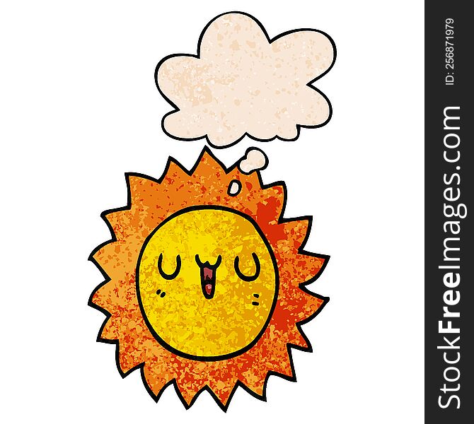 Cartoon Sun And Thought Bubble In Grunge Texture Pattern Style