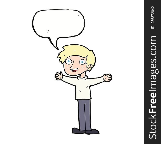 Cartoon Enthusiastic Man With Speech Bubble