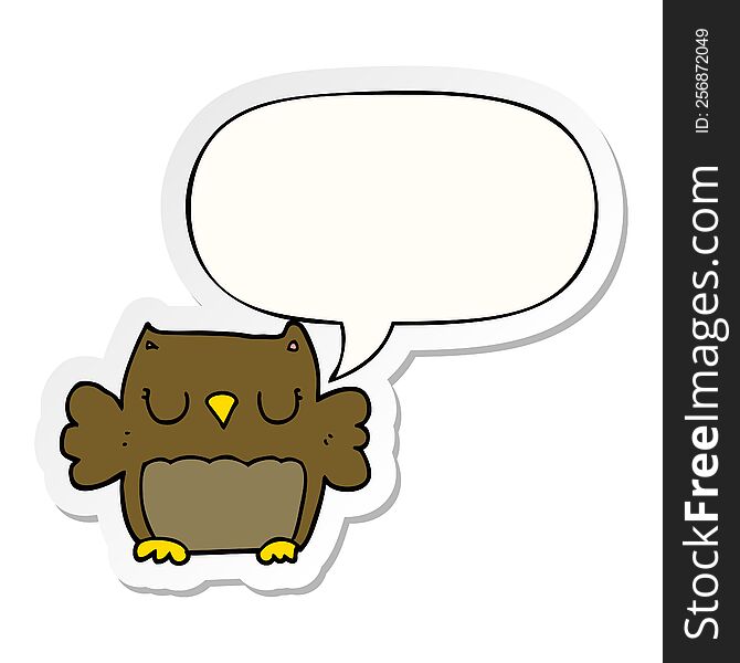 Cute Cartoon Owl And Speech Bubble Sticker
