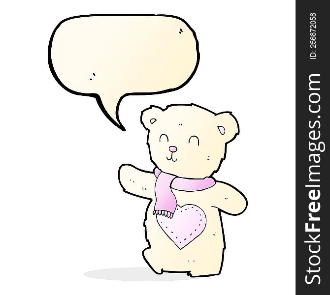 cartoon white teddy bear with love heart with speech bubble