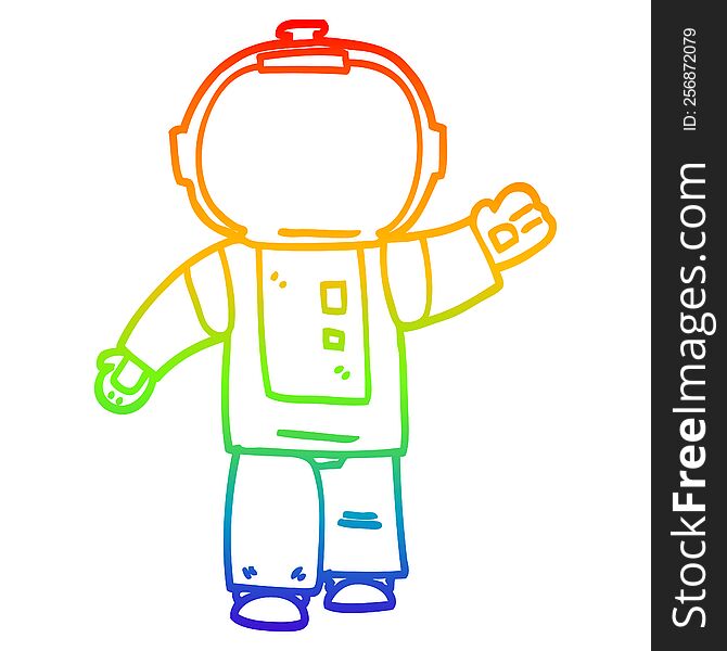 rainbow gradient line drawing of a cartoon walking astronaut