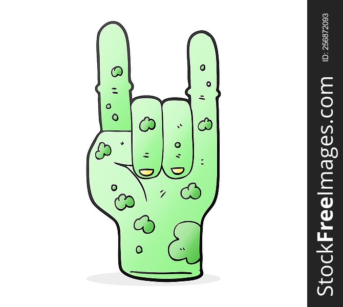 cartoon zombie hand making horn sign