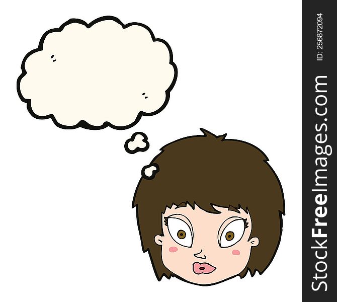 Cartoon Surprised Female Face With Thought Bubble