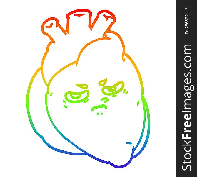 rainbow gradient line drawing of a cartoon heart
