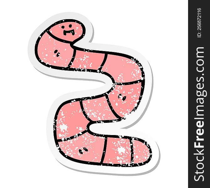 Distressed Sticker Of A Quirky Hand Drawn Cartoon Worm
