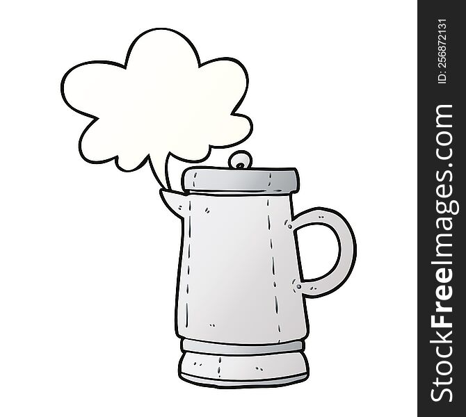 cartoon old metal kettle with speech bubble in smooth gradient style