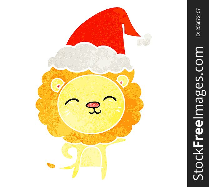 Retro Cartoon Of A Lion Wearing Santa Hat
