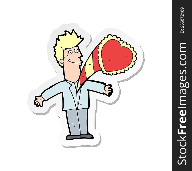 sticker of a cartoon man with love heart