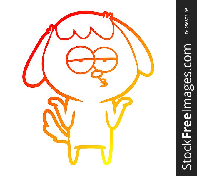 warm gradient line drawing of a cartoon bored dog