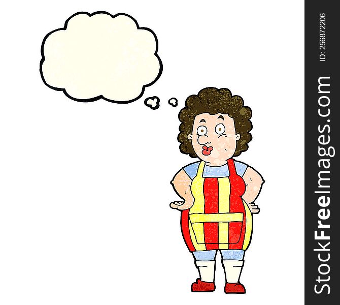 Cartoon Woman In Kitchen Apron With Thought Bubble