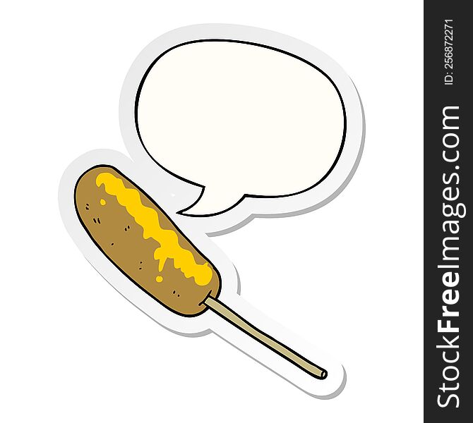 cartoon hotdog on a stick with speech bubble sticker