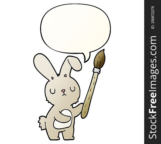 cartoon rabbit with paint brush with speech bubble in smooth gradient style. cartoon rabbit with paint brush with speech bubble in smooth gradient style