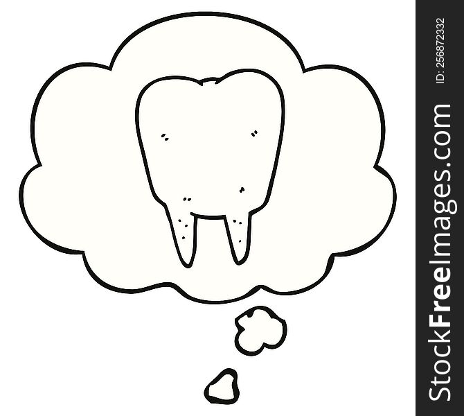 cartoon tooth with thought bubble. cartoon tooth with thought bubble