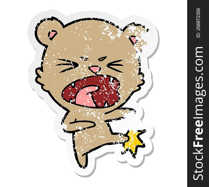 Distressed Sticker Of A Angry Cartoon Bear