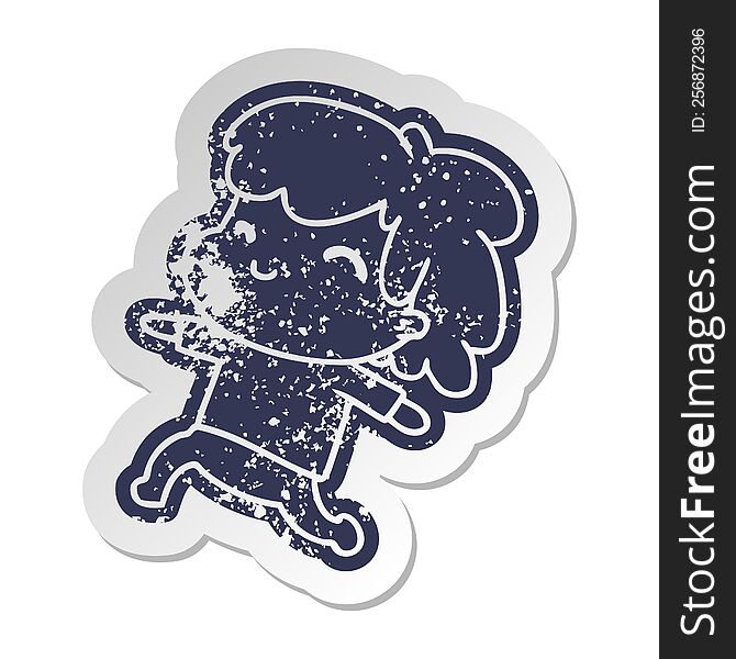 Distressed Old Sticker Kawaii Boy With Stubble