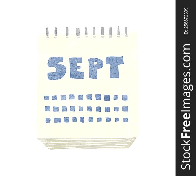 freehand retro cartoon calendar showing month of September