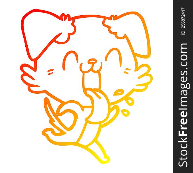 warm gradient line drawing of a cartoon panting dog running