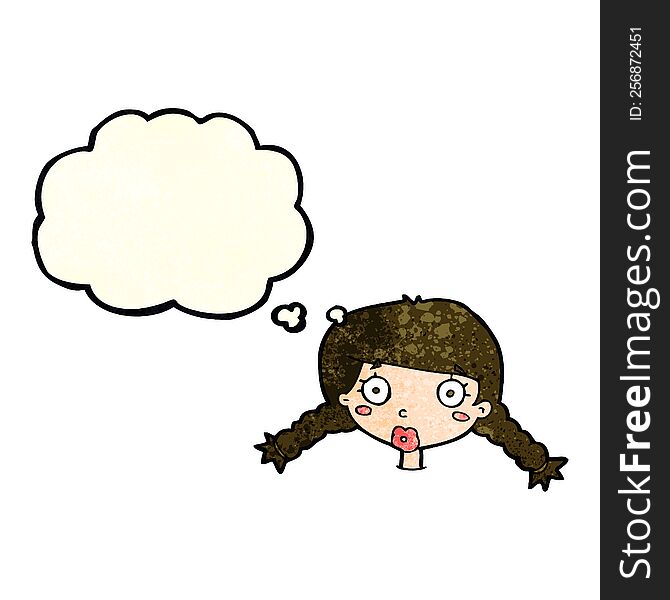 Cartoon Confused Female Face With Thought Bubble