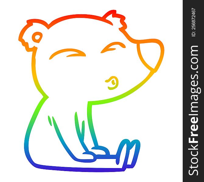 Rainbow Gradient Line Drawing Cartoon Whistling Bear Sitting