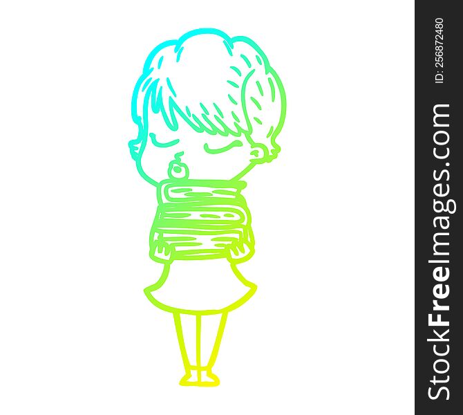 Cold Gradient Line Drawing Cartoon Woman With Eyes Shut