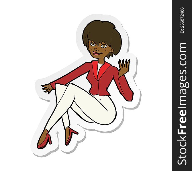 sticker of a cartoon businesswoman sitting