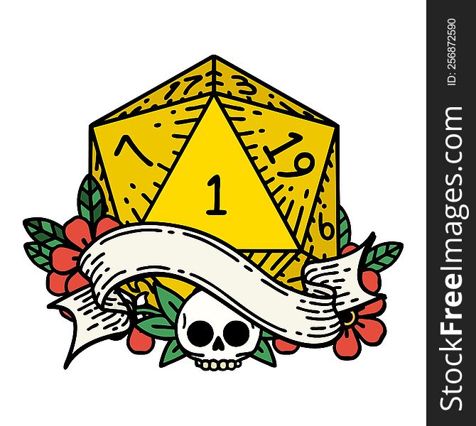 Natural One D20 Dice Roll Illustration