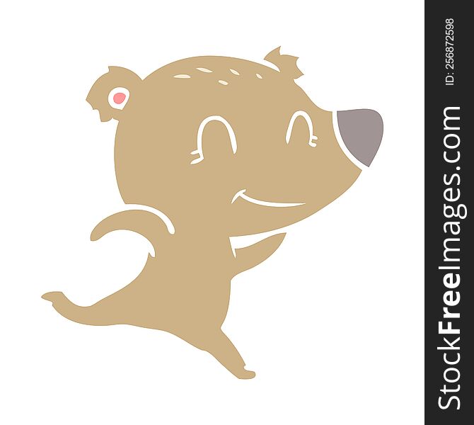Friendly Bear Running Flat Color Style Cartoon