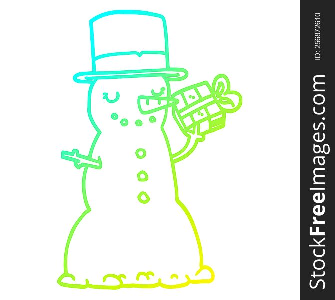 Cold Gradient Line Drawing Cartoon Christmas Snowman