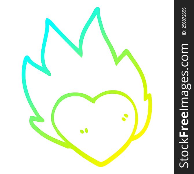 Cold Gradient Line Drawing Cartoon Flaming Heart