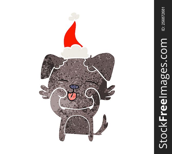 Retro Cartoon Of A Dog Rubbing Eyes Wearing Santa Hat