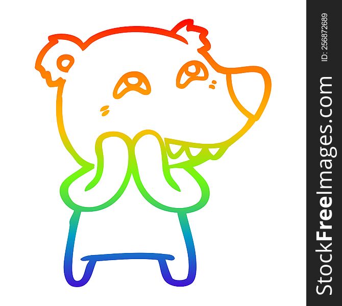 rainbow gradient line drawing of a cartoon bear showing teeth