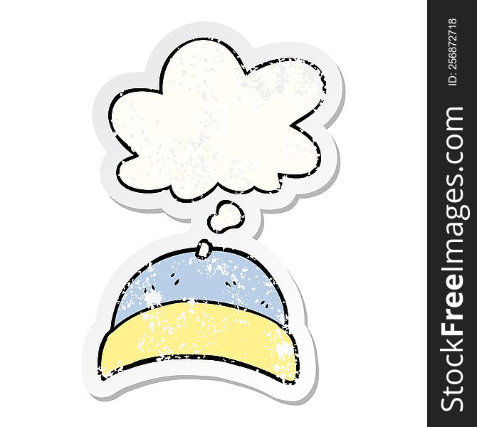 Cartoon Hat And Thought Bubble As A Distressed Worn Sticker
