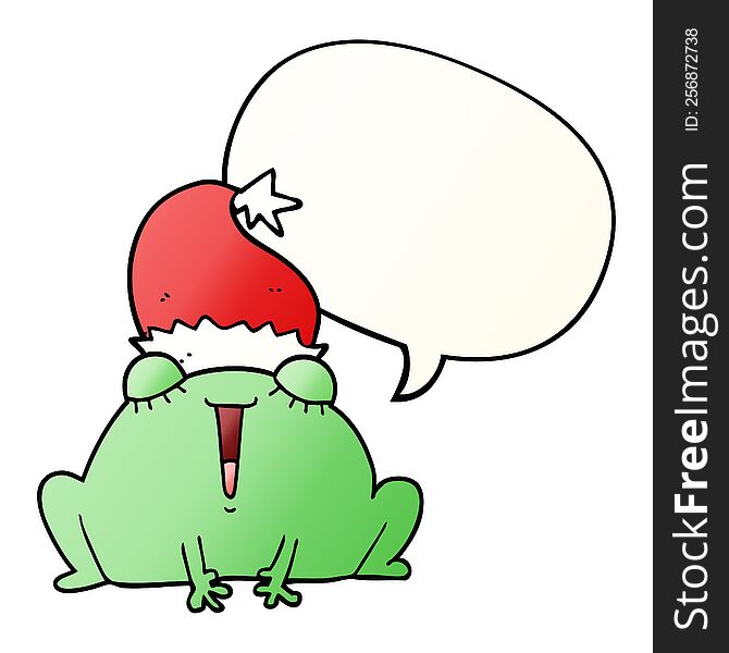 cute cartoon christmas frog with speech bubble in smooth gradient style