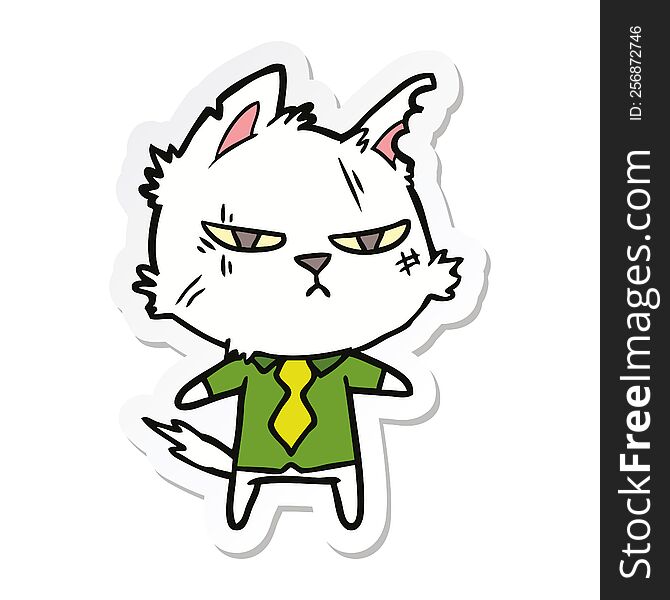 sticker of a tough cartoon cat in shirt and tie