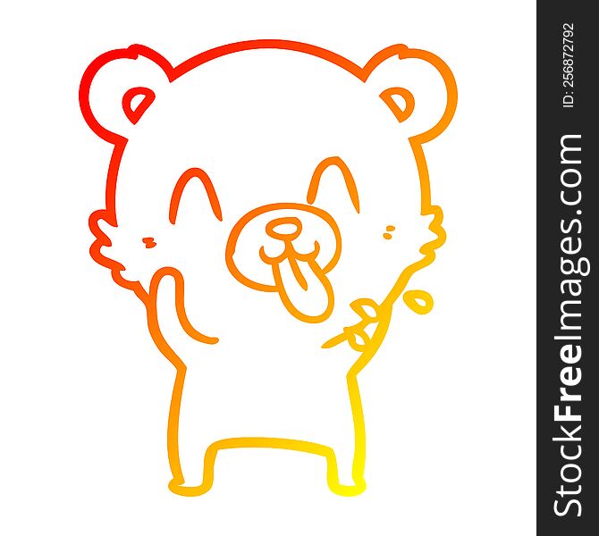 Warm Gradient Line Drawing Rude Cartoon Polar Bear Sticking Out Tongue