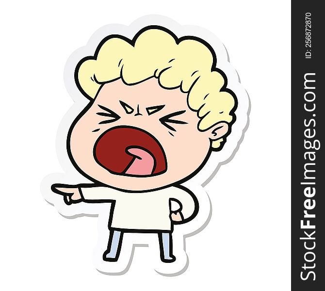 Sticker Of A Cartoon Furious Man