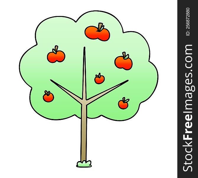 gradient shaded quirky cartoon apple tree. gradient shaded quirky cartoon apple tree