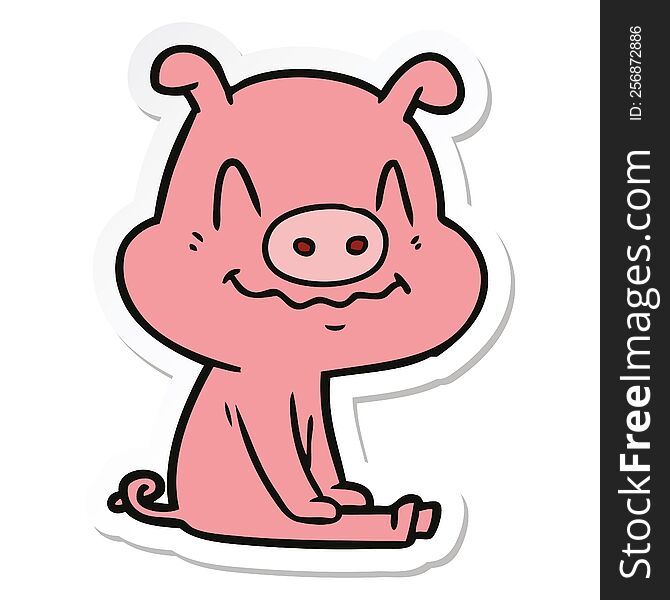 Sticker Of A Nervous Cartoon Pig Sitting