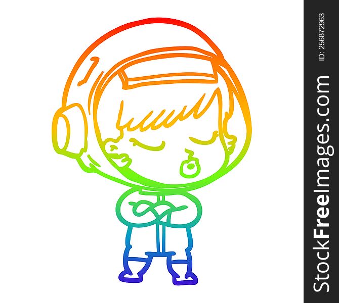 Rainbow Gradient Line Drawing Cartoon Pretty Astronaut Girl
