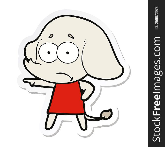sticker of a cartoon unsure elephant girl pointing