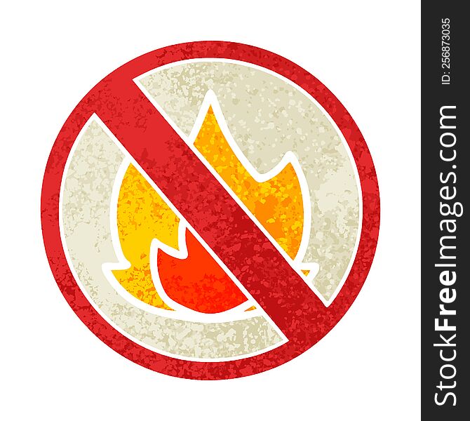 retro illustration style cartoon of a no fire allowed sign